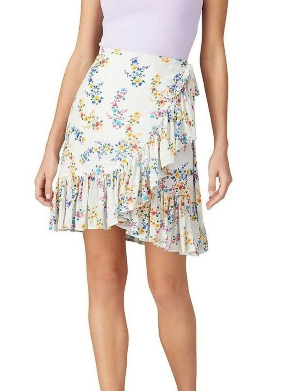 {All Things Mochi} Floral Ruffle Wrap Skirt - Cream with Multicolor Floral Print